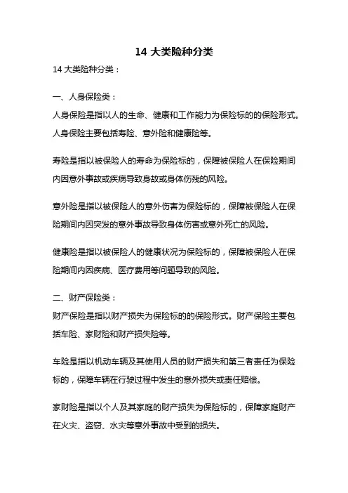 14大类险种分类