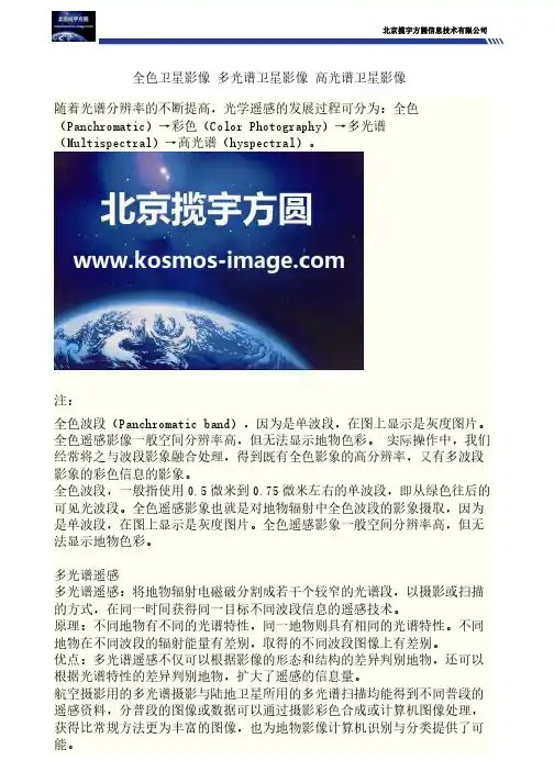 全色卫星影像 多光谱卫星影像 高光谱卫星影像