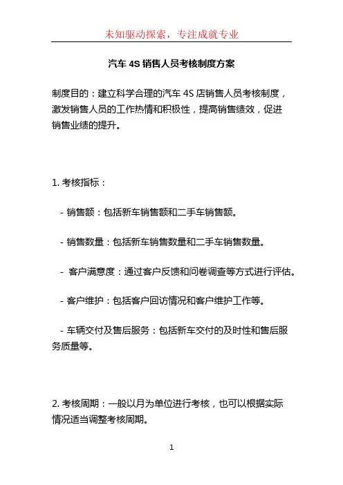 汽车4S销售人员考核制度方案