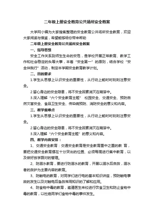 二年级上册安全教育公共场所安全教案