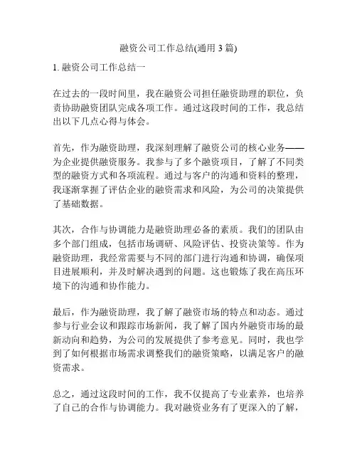融资公司工作总结(通用3篇)