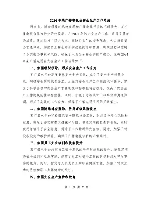 2024年某广播电视台安全生产工作总结