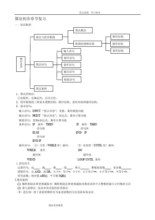 (完整版)高中数学必修三算法初步复习(附含答案解析),推荐文档