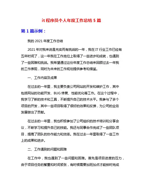 it程序员个人年度工作总结5篇