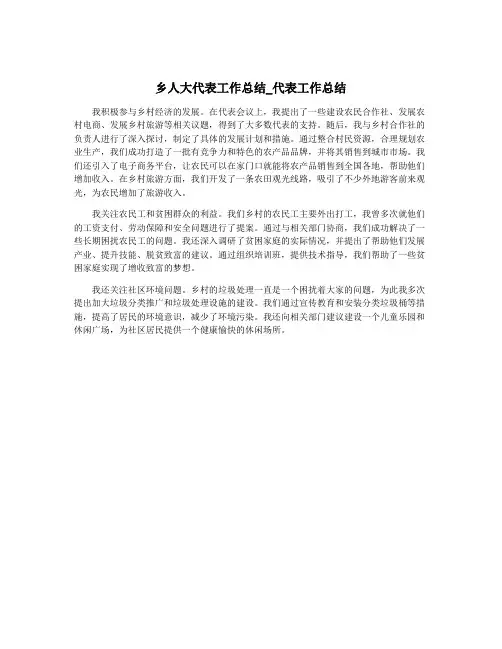 乡人大代表工作总结_代表工作总结