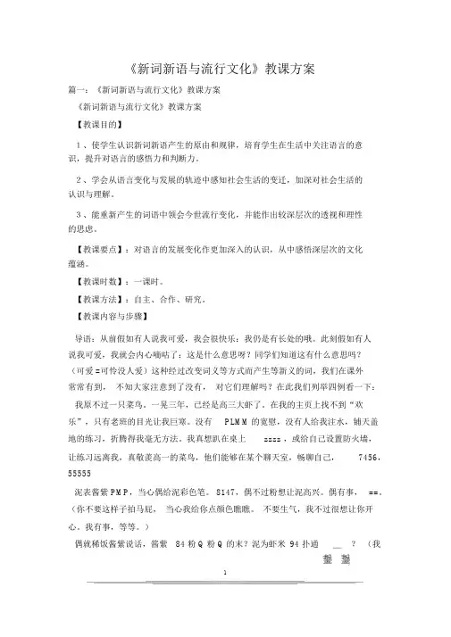 《新词新语与流行文化》教学设计