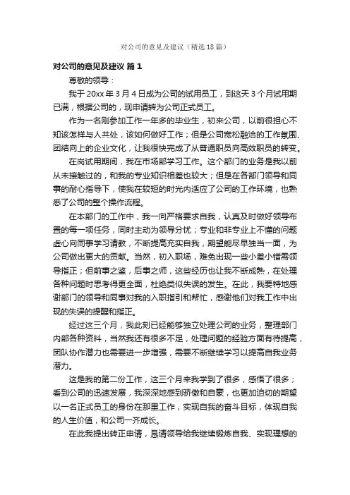 对公司的意见及建议（精选18篇）