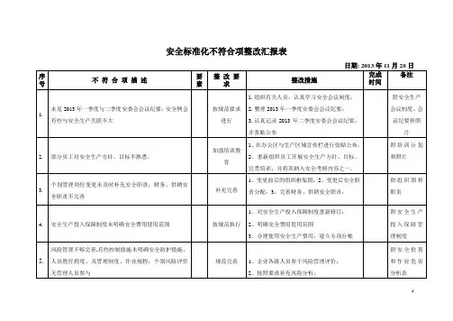 安全标准化不符合项整改汇报表2