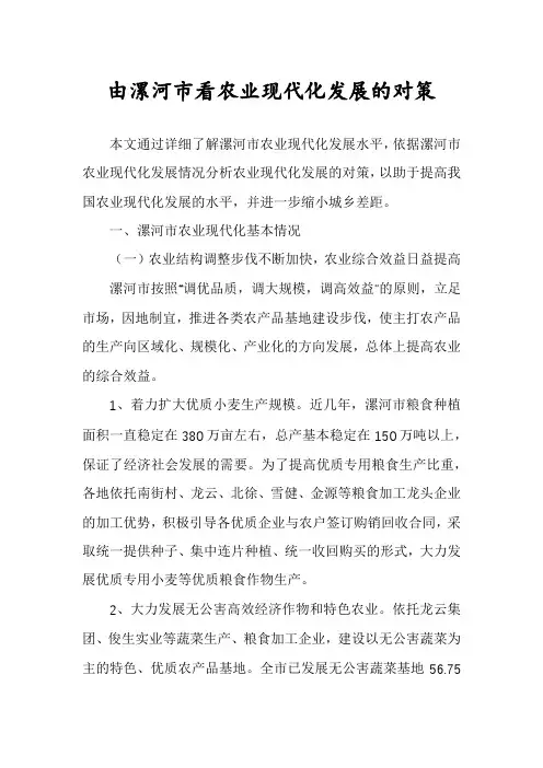 由漯河市看农业现代化发展的对策