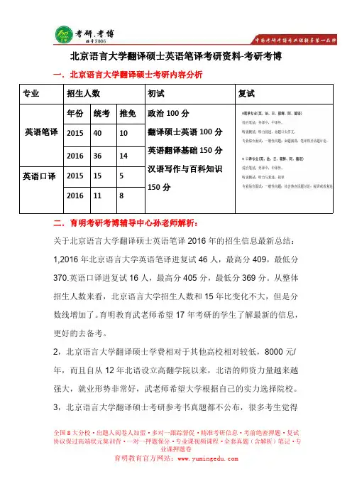 北京语言大学翻译硕士  参考书、复试分数线、复试大纲、复试真题