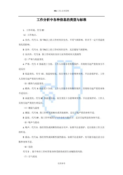工作分析中各种信息的类型与标准