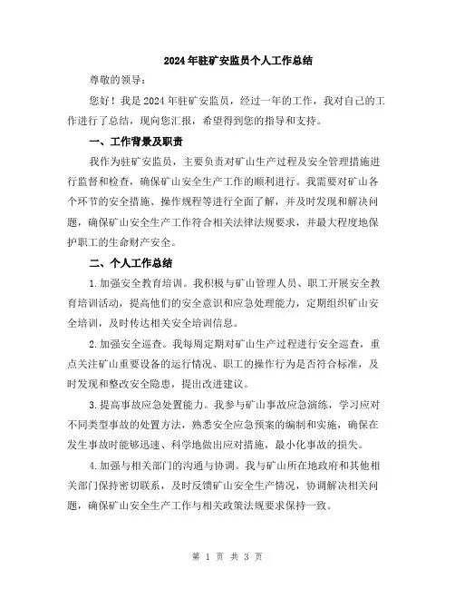 2024年驻矿安监员个人工作总结