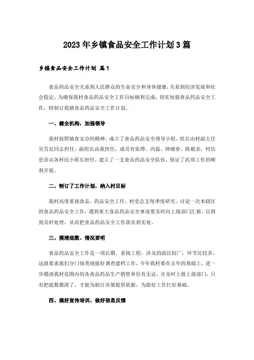 2023年乡镇食品安全工作计划3篇