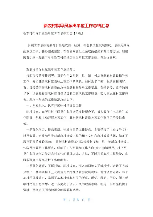 新农村指导员派出单位工作总结汇总