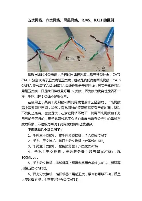 五类网线、六类网线、屏蔽网线、RJ45、RJ11的区别