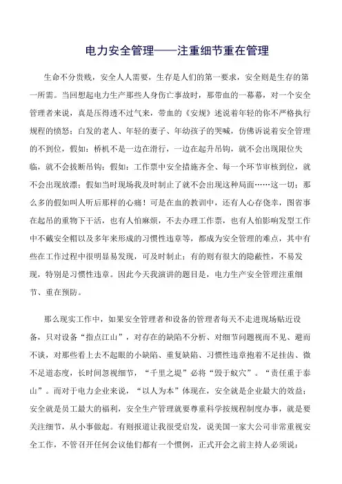 精选-电力安全管理——注重细节重在管理