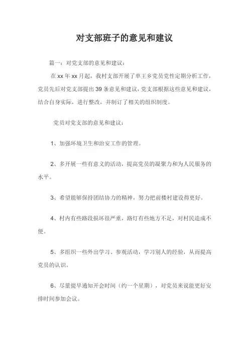 对支部班子的意见和建议三篇