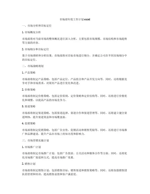 市场部年度工作计划excel