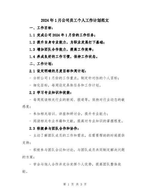 2024年1月公司员工个人工作计划范文