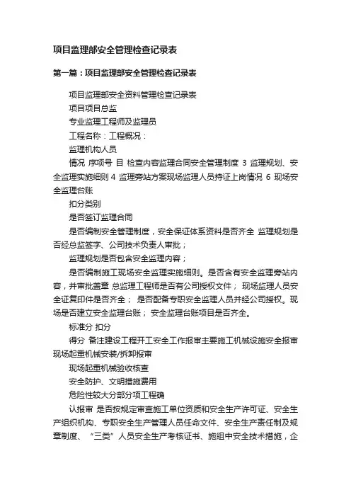 项目监理部安全管理检查记录表
