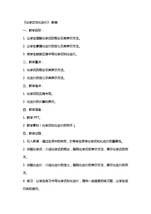 《化学式与化合价》教案