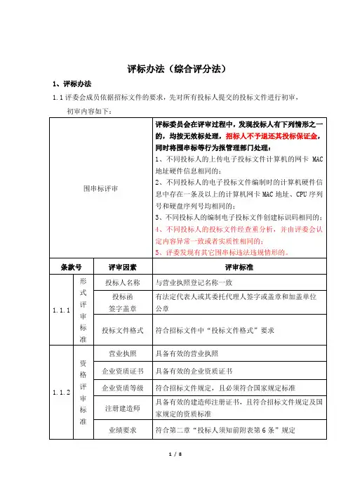 评标办法综合评分法