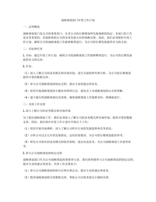 战略规划部门年度工作计划