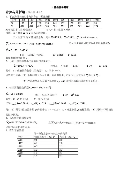 计量经济学题库(超完整版)及答案.详解