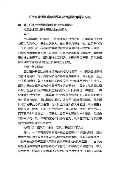 打造企业团队精神提高企业的凝聚力[精选五篇]