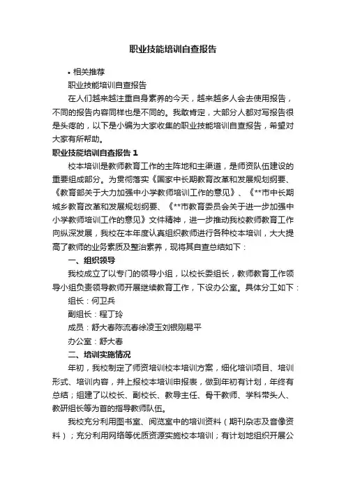 职业技能培训自查报告