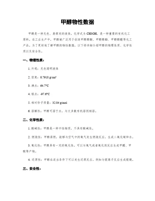 甲醇物性数据