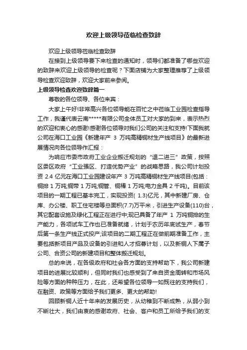 欢迎上级领导莅临检查致辞