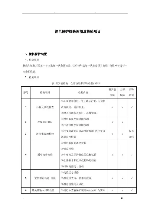 继电保护检验周期及检验项目