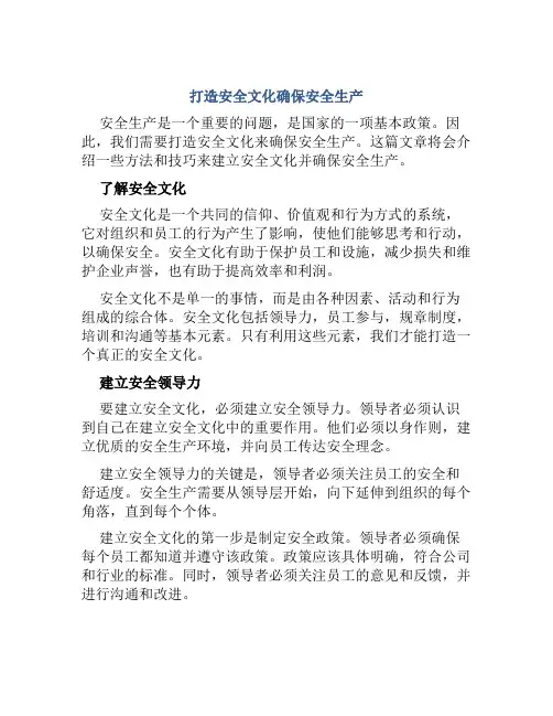 打造安全文化确保安全生产
