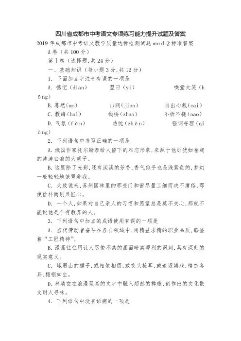 四川省成都市中考语文专项练习能力提升试题及答案_2