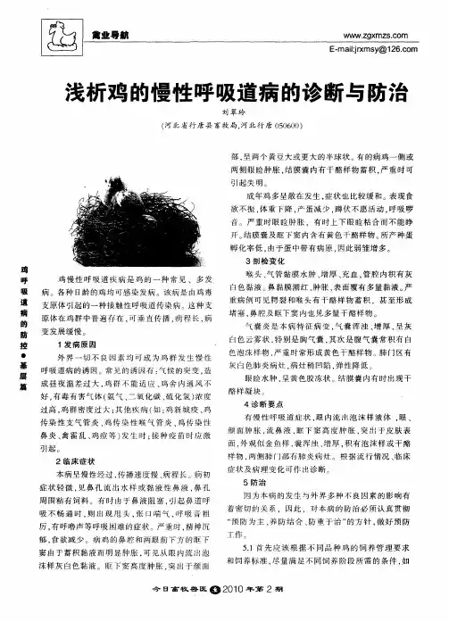 浅析鸡的慢性呼吸道病的诊断与防治