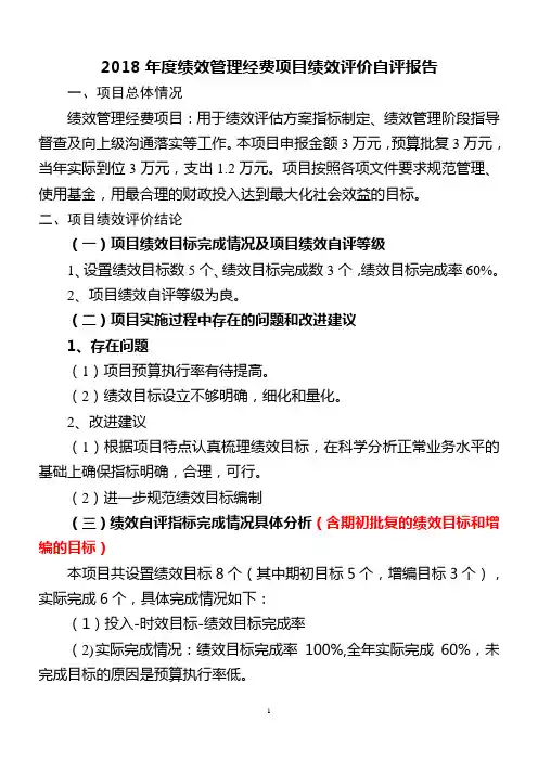2018年度绩效管理经费项目绩效评价自评报告