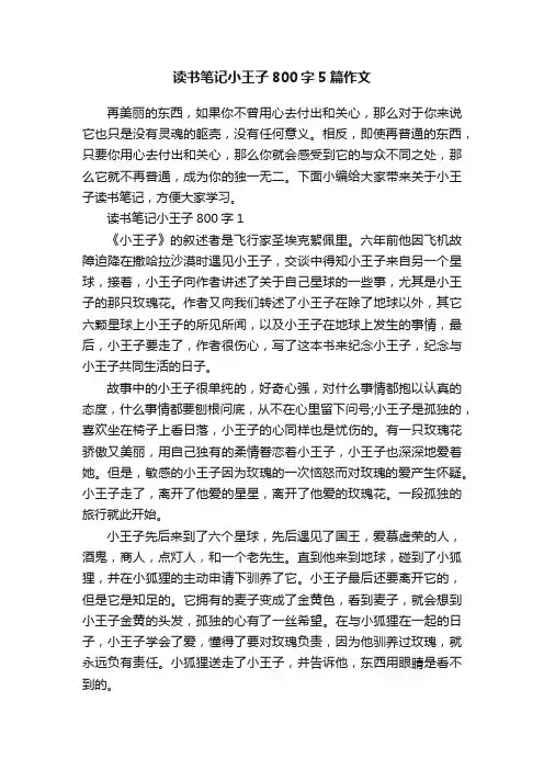 读书笔记小王子800字5篇作文