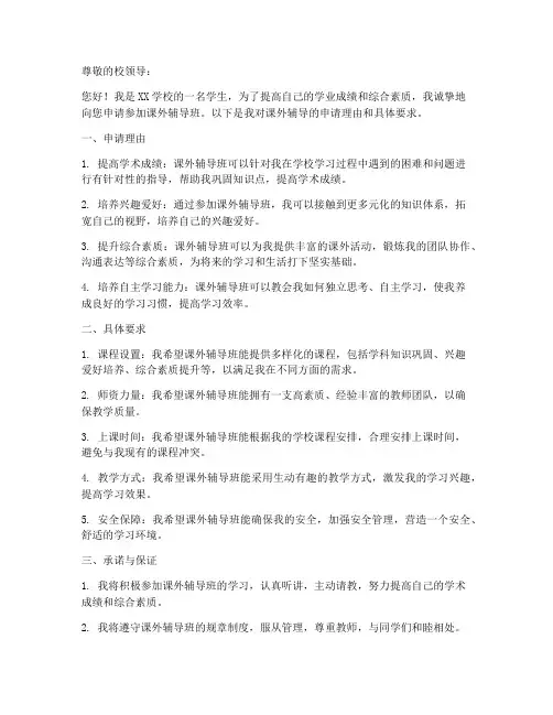 申请课外辅导的申请书模板