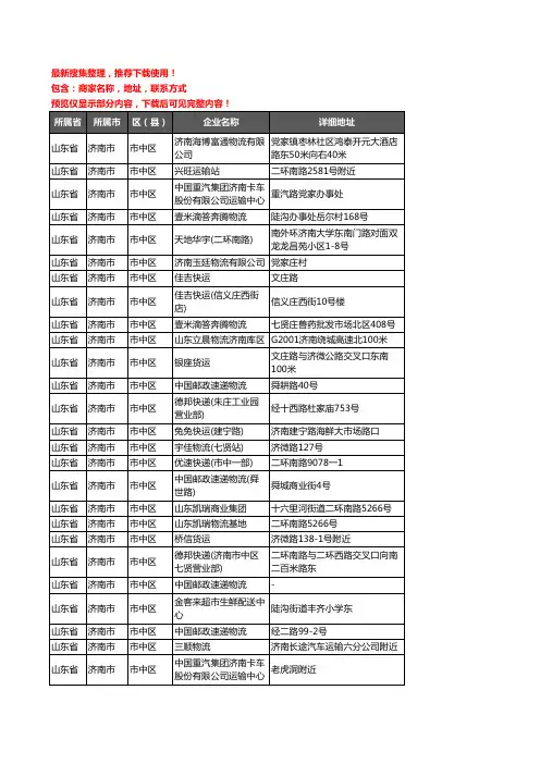 新版山东省济南市市中区托运企业公司商家户名录单联系方式地址大全48家