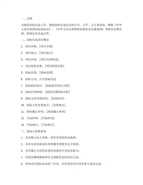 公开招标比选文件要求