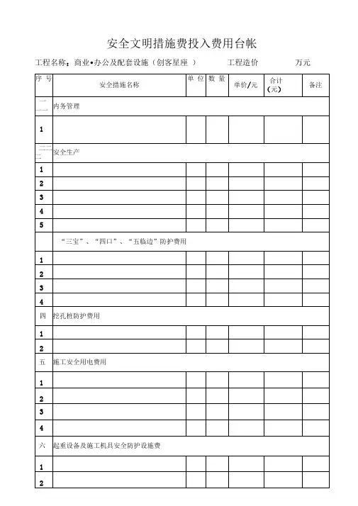 安全生产文明施工措施费用台帐1
