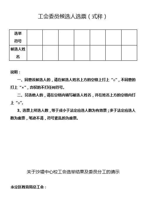 工会委员候选人选票(式样)