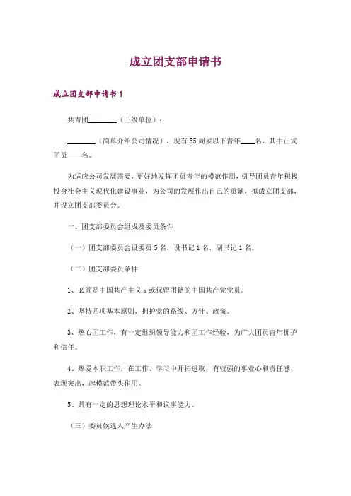 成立团支部申请书
