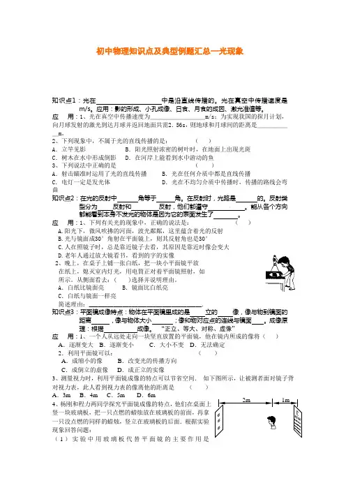 初中物理知识点及典型例题汇总--光现象