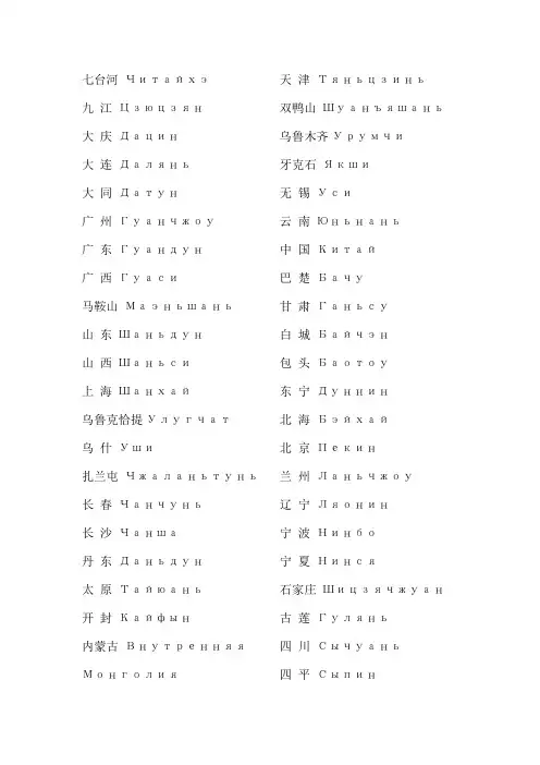 中国城市俄语地名