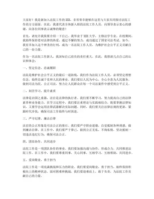 法院工作新人发言稿范文