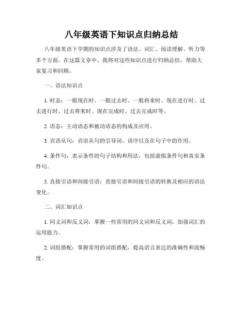 八年级英语下知识点归纳总结