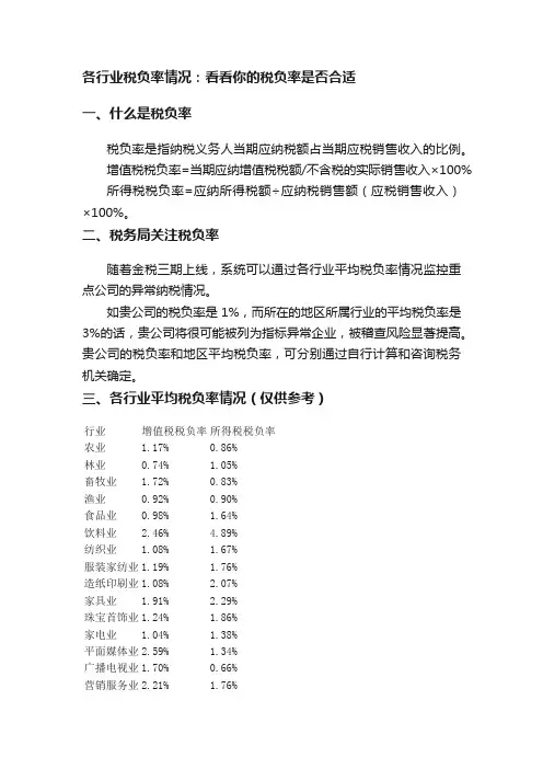各行业税负率情况：看看你的税负率是否合适