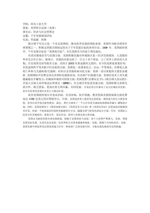美国模拟联合国 立场文件